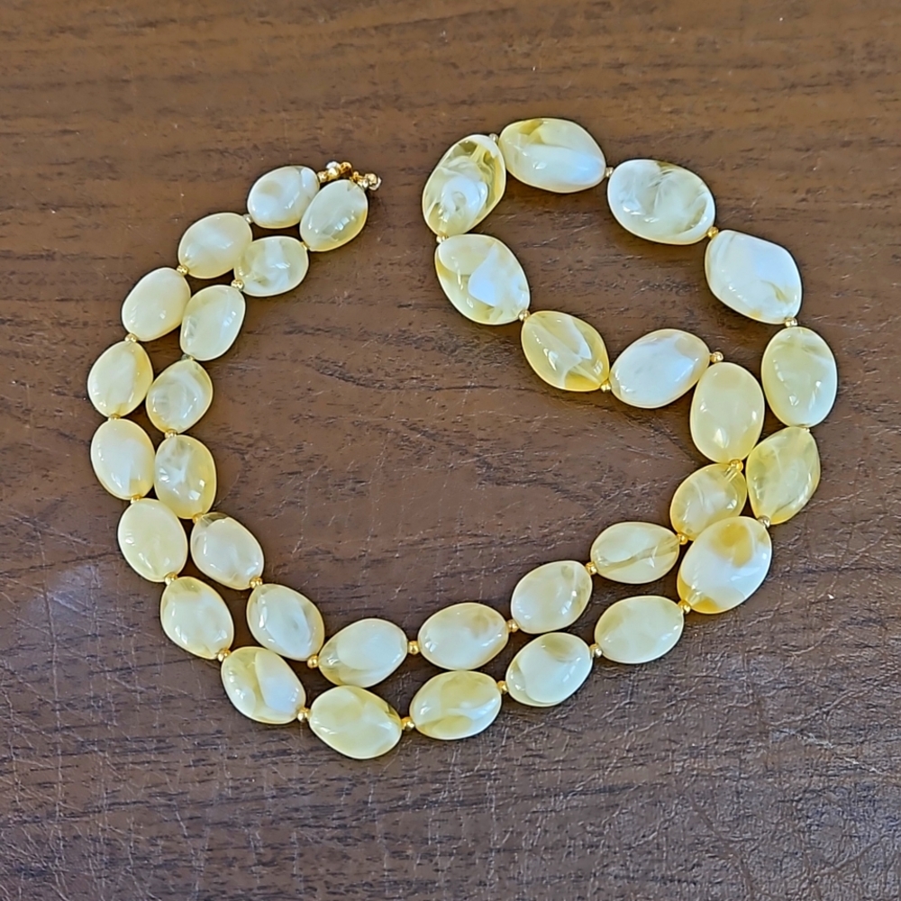 Vintage Yellow White Swirl Lucite Necklace